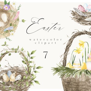 Ostern Clipart Aquarell Eier Korb Blumen Clip Art süße Gnom Illustration Frühling Png Ostern Sublimation sofortiger Download