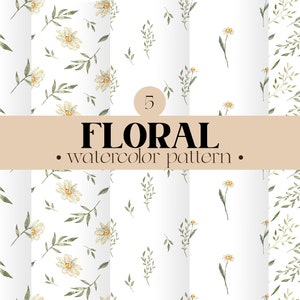 Watercolor floral seamless pattern Flowers daisies Scrapbooking digital paper Greenery leaves Boho nursery decor clipart png jpg