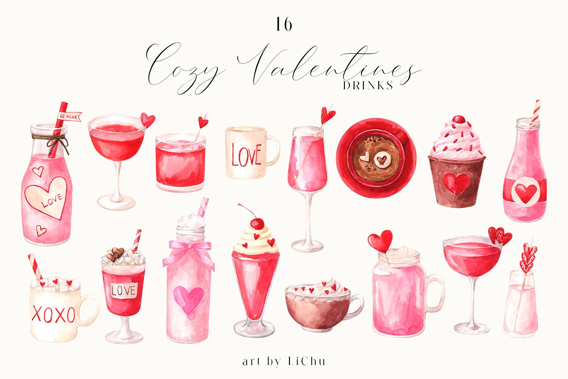 Watercolor Valentines Day Clipart Heart Sweet Cookies Cake House Tree ...