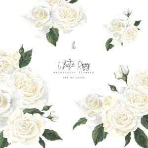 Clipart aquarelle rose blanche - élégants bouquets de fleurs peints à la main - parfait pour les mariages et les projets de bricolage