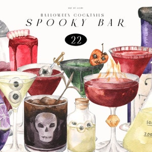 Cocktail Clipart Acquerello Halloween Bar Bevanda spettrale Gin Margarita Succo Alcol Aperol Liquore Vodka Tequila Rum Menu Logo Sublimazione png