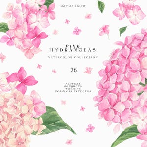 Roze hortensia clipart aquarel bloemen baby shower uitnodigen bruiloft bloemen png haar meisje clip art hortensia krans sublimatie flora