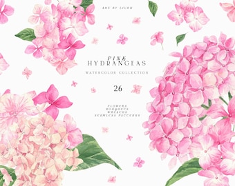 Pink Hydrangea Clipart Watercolor Flowers Baby Shower Invite Wedding Floral png Its Girl Clip Art Hydrangeas Wreath Sublimation flora
