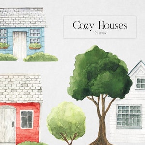 Clipart aquarelle de maisons de campagne Maison de ferme d'été Sweet home Maison dessin d'un chalet avec logo Printemps bâtiments clôture plantes clipart png