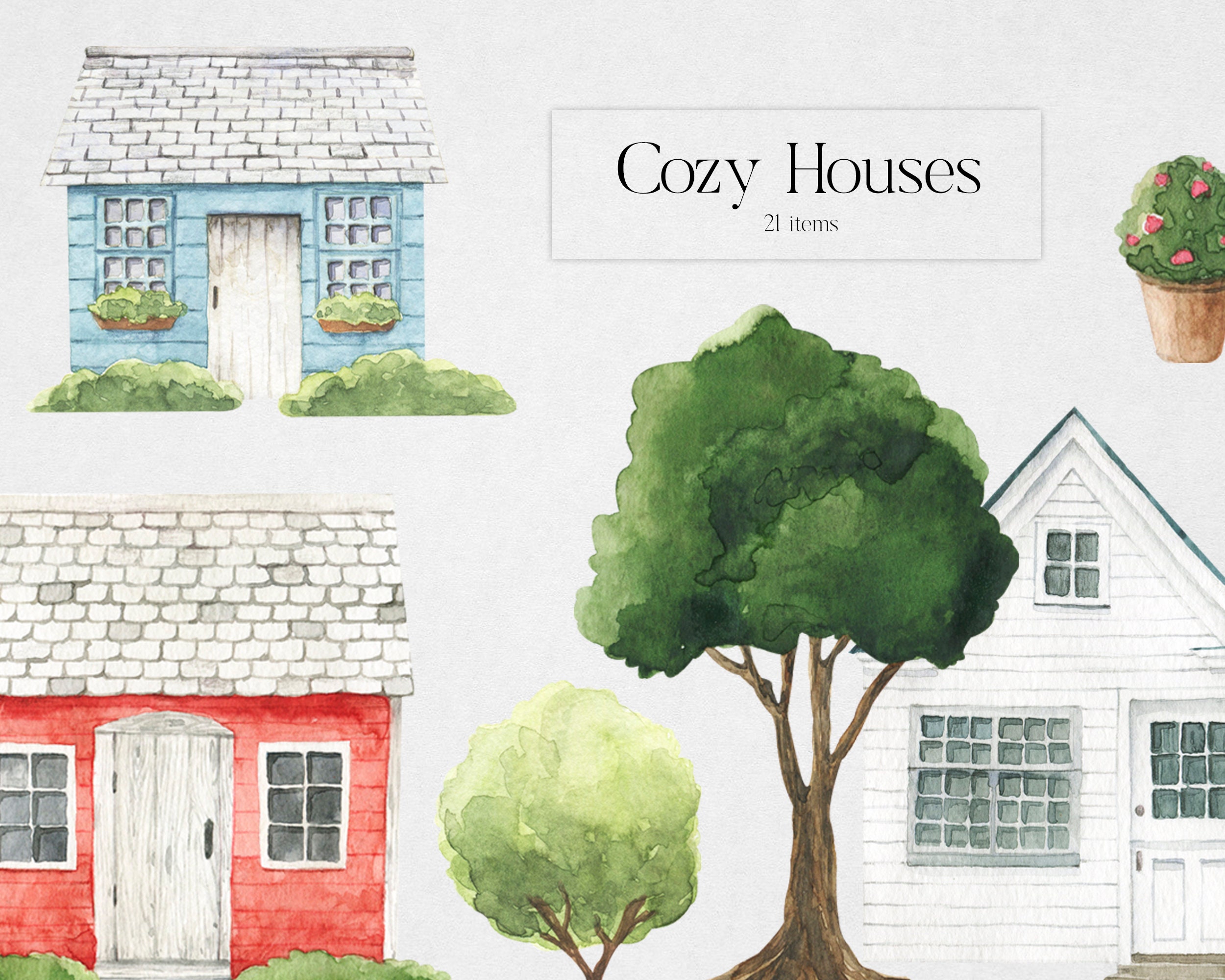 Watercolor country houses clip art Summer farm house Sweet home House drawing of a logo cottage Spring buildings fence plants clipart png