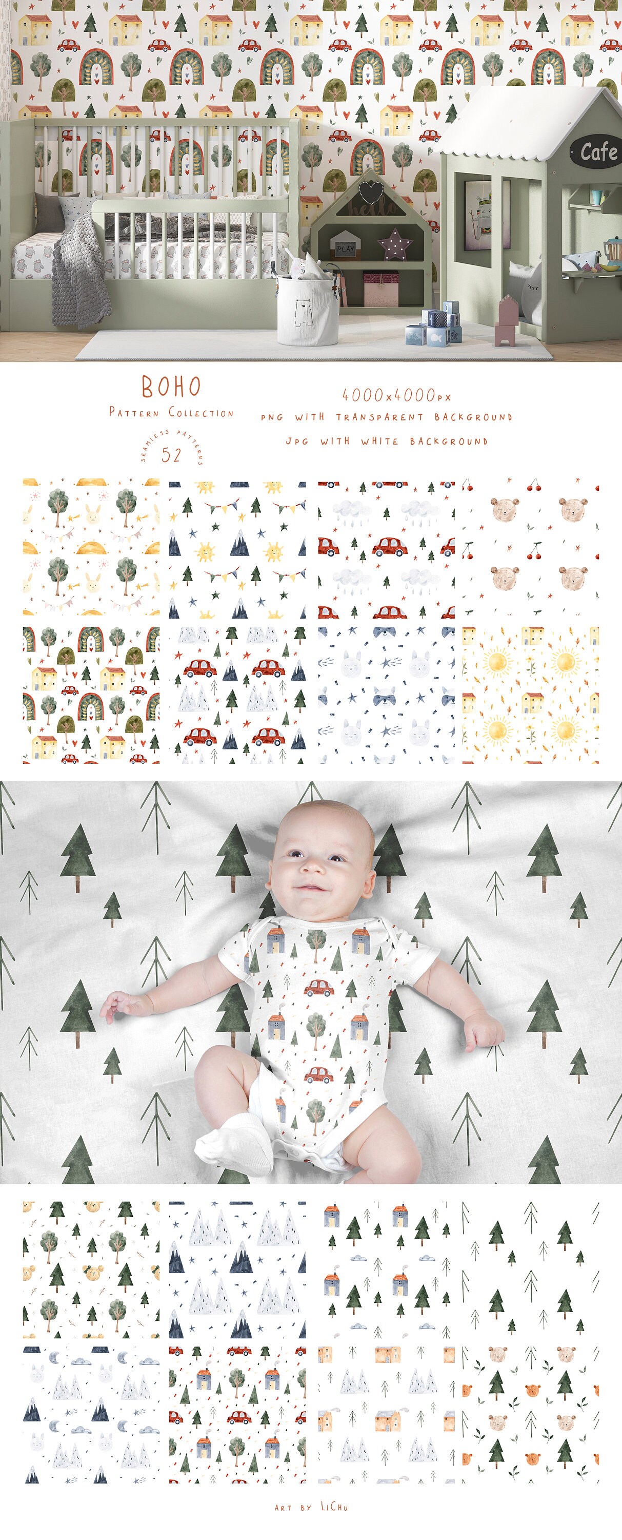 Watercolor Boho Nursery Clipart Rainbow Cute Animal Bear Bunny Woodland ...