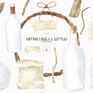 Acquerello Vintage Etichette Clipart Vecchio Carino Etichetta Nastro Carta Strappata Stampabile per Scrapbooking Download Digitale Vecchio Barattolo Bottiglia Clip Art png