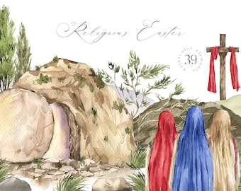 Religious Easter - Christian - Baptism invitation - First Communion Women Wooden Cross Sky background Ground Cave Tree DIY  clipart png