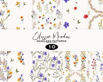 Wildflowers Digital Papers Scrapbook Papers Seamless Patterns Wild flowers Background Watercolor Paper Set Meadow Flowers Nursery wallpaper