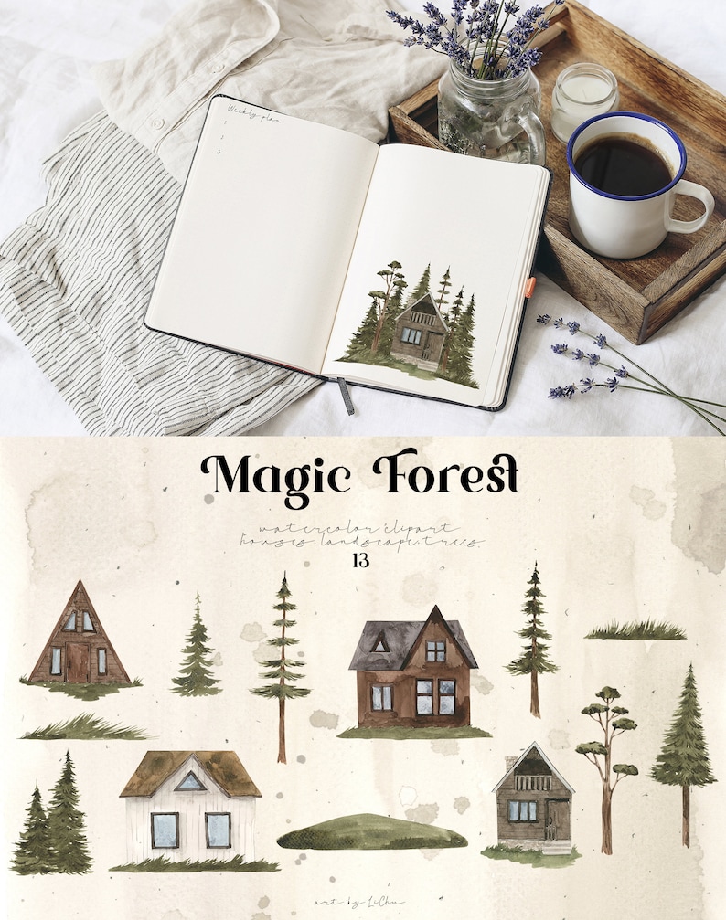 Watercolor Magic Forest Clipart Woodland Animal Fox Squirrel Deer Wolf ...