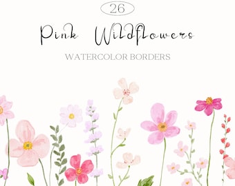 Wild Flowers Clipart Watercolor Pink Floral Border Wedding Invite Meadow Clip Art Wildflowers Instant Download Blush Field png Arrangement