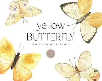 Watercolor Butterfly yellow insect baby shower spring DIY elements for romantic wedding invitation greeting card sublimation clipart png