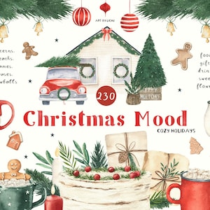 Natal Aquarela Casa Inverno Aconchegante Casa Presente Árvore Bebida Biscoito De Gengibre Bola De Neve Boneco De Neve Carro Guirlanda Moldura Buquê Padrão clipart png