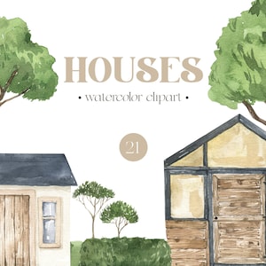 Casas em aquarela clip art Casa de campo de verão Casa doce lar Desenho de casa de um logotipo chalé Primavera verão edifícios plantas clipart png