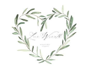 Watercolor Heart Wreath Greenery Floral Valentines Day Eucalyptus Botanical Frame Love Branch clipart png