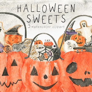 Watercolor Halloween Pumpkin Clipart Jack-o&#39;-lanterns Scary Gourd Character Scarecrow Squash Fall Autumn Thanksgiving Sublimation Clip PNG