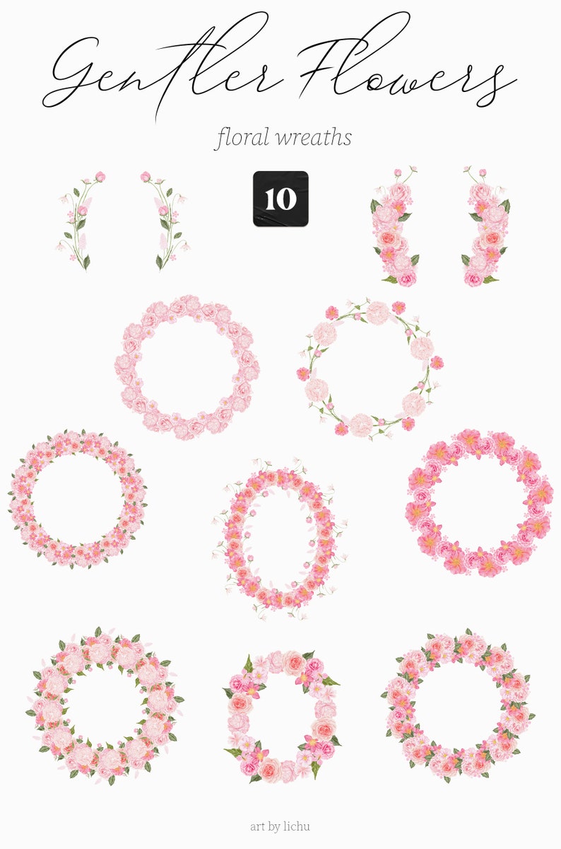 Watercolor Floral Clipart Gentler Flowers Wildflowers Wreath Pink Peonies Hydrangea Camellia Frame Wild Flora Monogram Sublimation png image 6