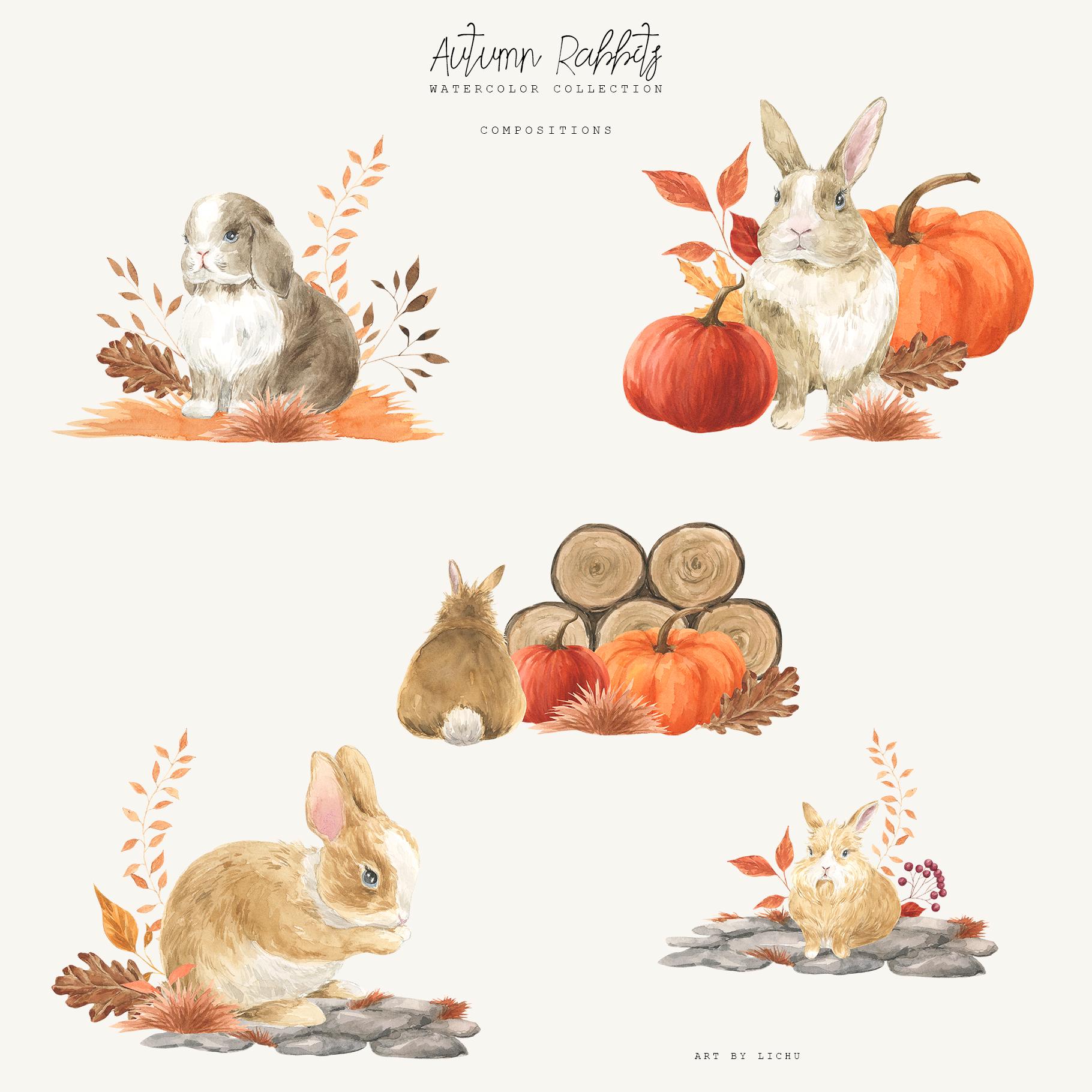 Autumn Watercolor Rabbit Autumn Rabbits Watercolor Clipart – Fall Woodland Animals PNG, Baby ...