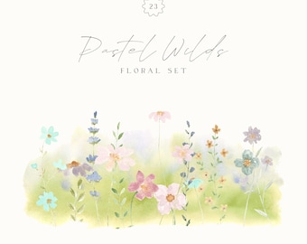 Pastel Wildflowers Clipart – Soft Watercolor Meadow Flowers, Cottagecore Flower, Summer Wild flower Floral Elements, Wedding Clipart