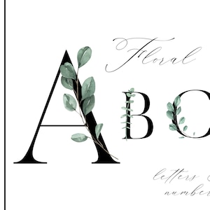 Aquarelle feuillage verdure chiffres de l'alphabet feuilles branches feuillues pour invitation de mariage clipart png