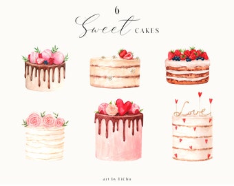 Watercolor Cake Clipart Dessert Berry Strawberry Sweets Bakery Logo Birthday Card Food Wedding Invitation Sublimation clip art png