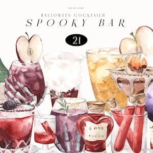 Watercolor Cocktail Halloween Clipart Bar Spooky Drink Gin Margarita Juice Alcohol Aperol Liquor Vodka Tequila Rum Menu Logo Sublimation png
