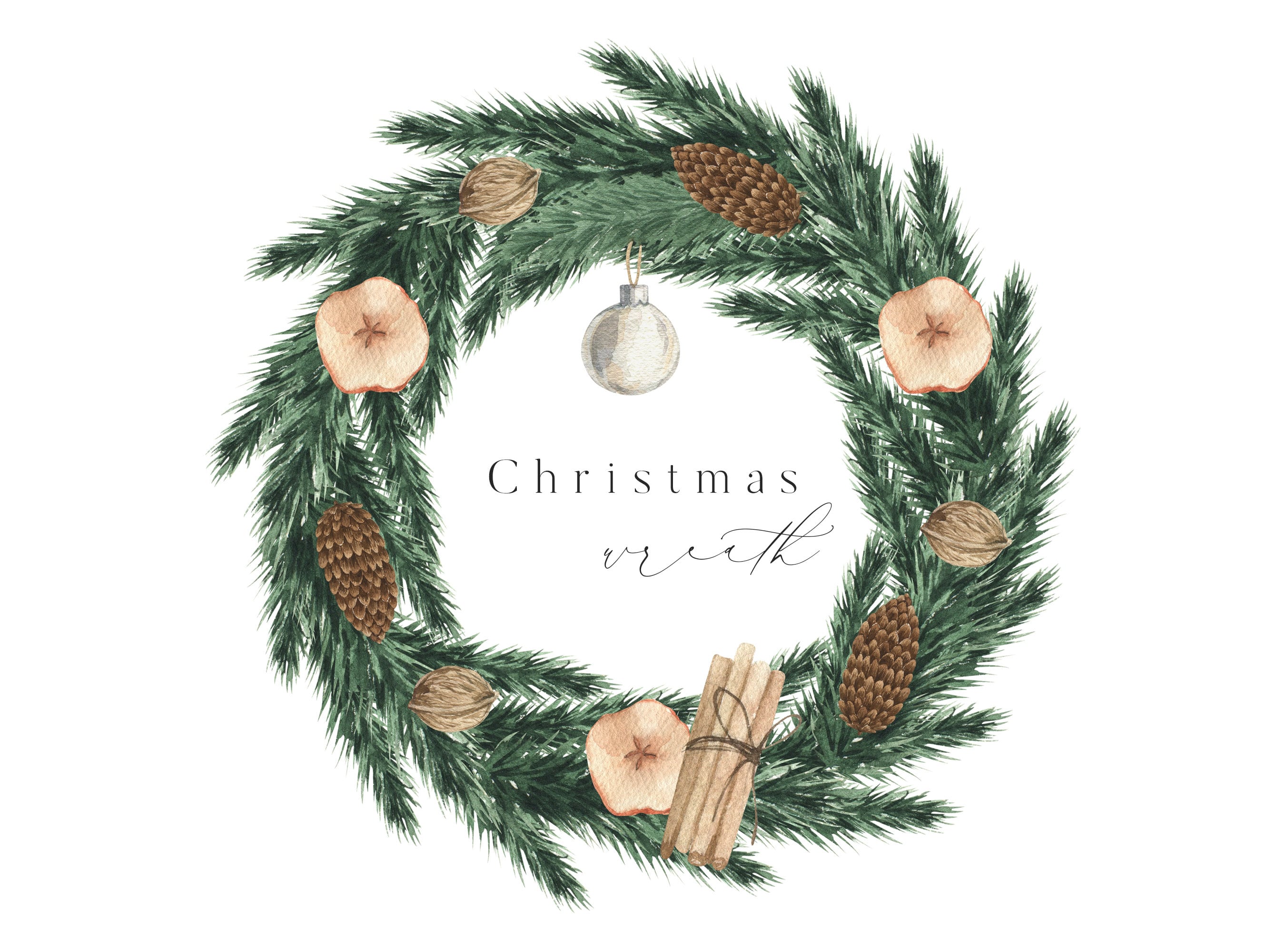 Watercolor Christmas Winter Greenery Wreaths New Year Winter Watercolor  Floral Wreath Winter Frames Pine Cone Branch Berries Mistletoe PNG 