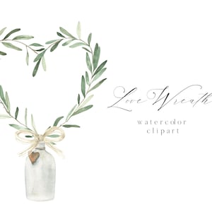 Aquarelle Verdure Coeur Clipart Couronne avec bouteille Floral Saint-Valentin Mariage Invitation clip art png