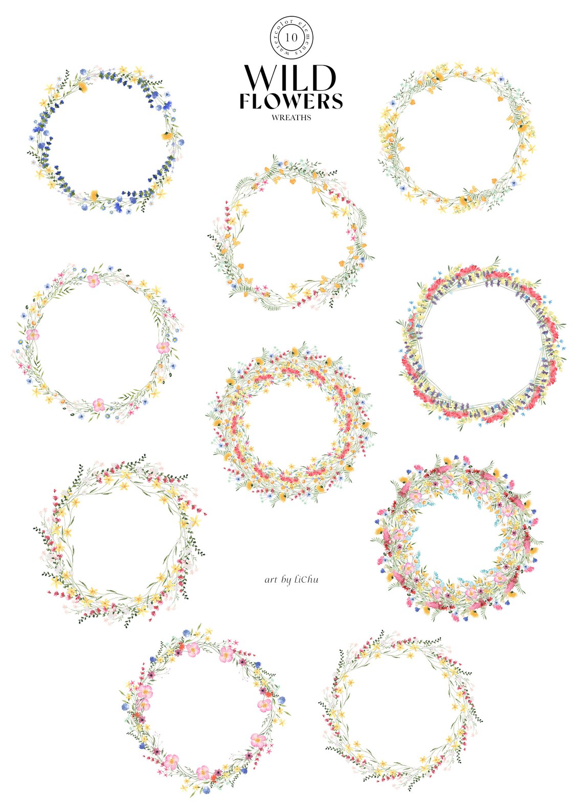 Watercolor Floral Wreath, Wildflowers Clipart, Wreath Clipart, Spring ...