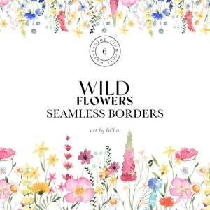 Aquarell Wildblumen Clipart Floral Seamless Border Wild Flower Rahmen botanische Blumensträuße Blumen Kränze für Hochzeitskarte Clip Art png