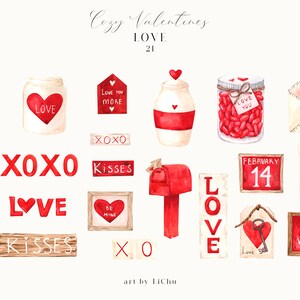 Watercolor Love Clipart Heart Valentines Day Letter Red Mail Box XOXO ...