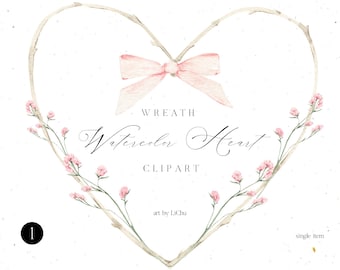 Watercolor Heart Wreath Wildflowers Floral Valentines Day Delicate Flower Botanical Frame Love Branch Sublimation Wedding clipart png