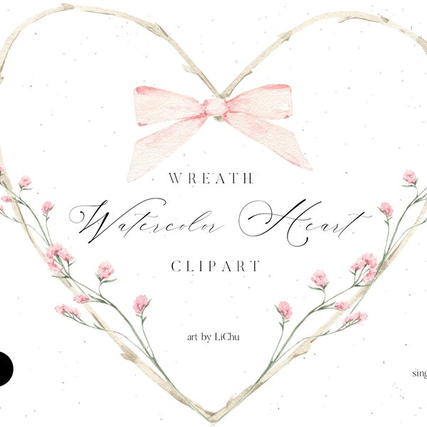 Watercolor Heart Wreath Wildflowers Floral Valentines Day Delicate Flower Botanical Frame Love Branch Sublimation Wedding clipart png