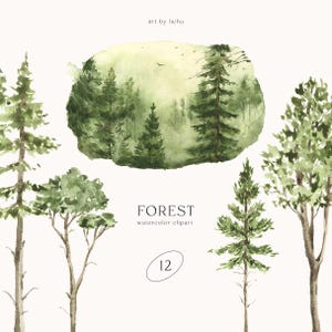 Aquarelle forêt Clipart paysage boisé Nature collines brumeux montagne sapin verdure Clip Art mariage inviter sublimation png