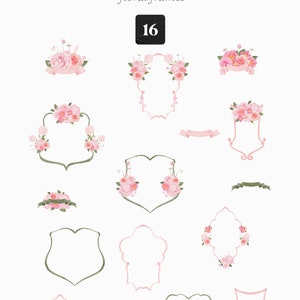 Watercolor Floral Clipart Gentler Flowers Wildflowers Wreath Pink Peonies Hydrangea Camellia Frame Wild Flora Monogram Sublimation png image 3