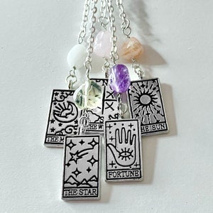 Suspension de fenêtre en cristal et carte de tarot - breloques pour rétroviseur de voiture - pierre de soleil - pierre de lune - citrine - améthyste - quartz rose