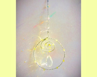 Yellow Crystal Sun Catcher Mobile for Windows or Outdoors | Window or Wall Hanging Art | Housewarming Gift | Sacred Space Room | Witch Decor