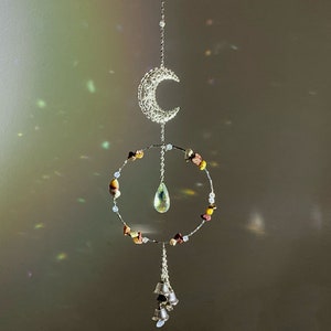 Mookaite and Moon Chimes - Crystal Sun Catcher - Outdoor Zen Fairy Garden - Protection Crystals - Australian Jasper