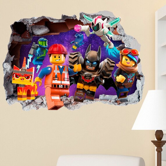 The Lego Movie 2 Smashed Wall Sticker In Wall Crack Superhero Batman Kids Boys Girls Bedroom Vinyl Decal Art Sticker Gift New