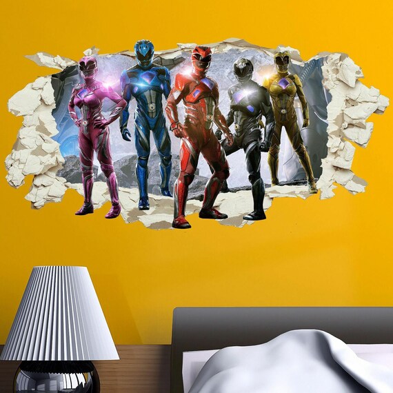 Power Rangers In Wall Crack Kids Boy Girls Bedroom Vinyl Decal Sticker Gift New Art Decor Gift
