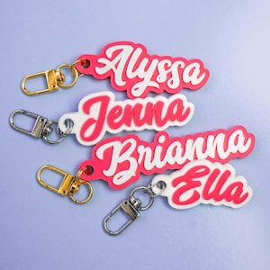 Personalized Keychain Hot Pink & Pearl White Bag Tag