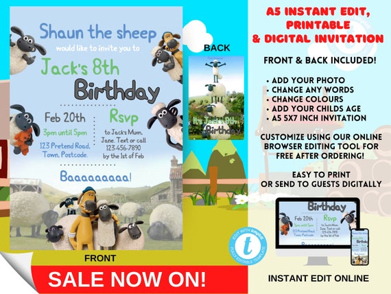 INSTANT Shaun the sheep invitation girls birthday Editable Invitation boys birthday birthday invitation custom invitation INSTANT Shaun the sheep invitation girls birthday Editable Invitation boys birthday birthday invitation custom invitation