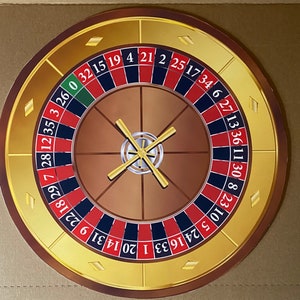 Op de afbeelding: Een gouden roulettewiel met zwarte en rode genummerde vakjes. De nummers 310 5 24 16 33 1 20 14 31 9 22 18 29 7 28 12 35 3 26 0 32 15 19 4 21 2 25 17 34 6 27 13 36 11 30 8 zijn rond het wiel gedrukt.