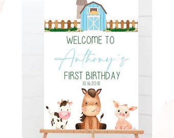 Letrero de bienvenida de Blue Barn Farm, Decoraciones para fiestas en la granja