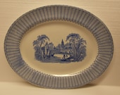 Antique ironstone transferware platter, blue and white