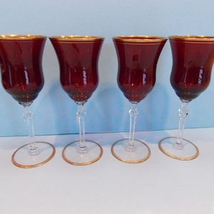 Vintage ruby red stemmed glasses, set of four