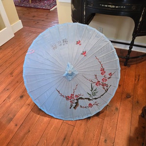 Vintage Japanese painted silk parasol umbrella