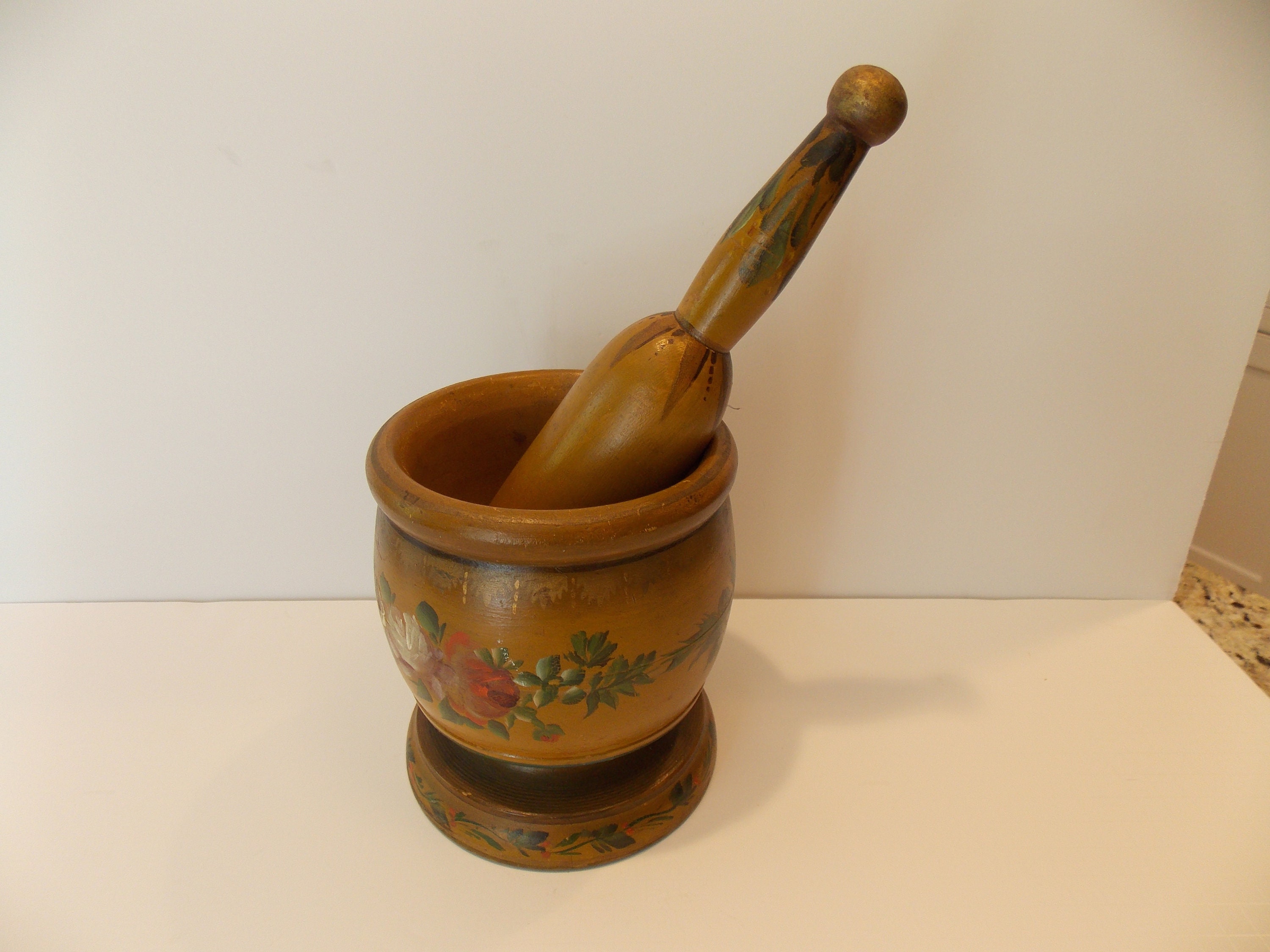 Mortar and pestle painted floral decoration Etsy