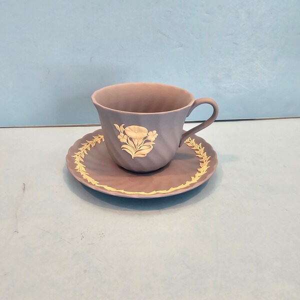 Vintage Wedgwood light blue Jasperware teacup and saucer