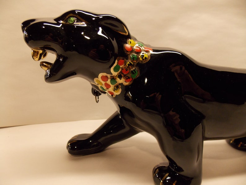 Black panther figurine. Vintage mid century modern ceramic Etsy
